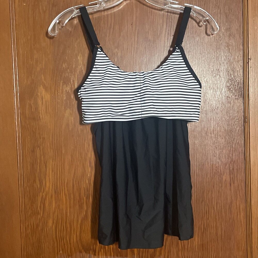 Zaful Tankini Top Black White Striped Solid NWT Small